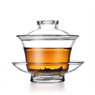Chinese Glass Gaiwan Traditional Tea Cup | Includes Cup, Saucer, and Lid