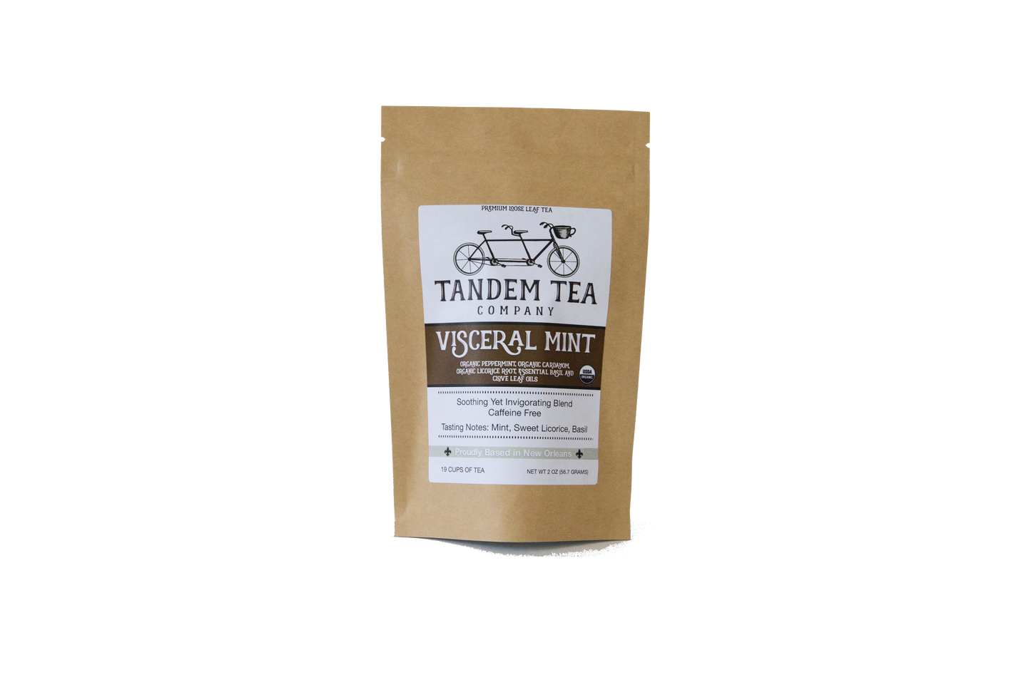 Visceral Mint | Organic Herbal Tea with Mint, Cardamom, Licorice, Basil, and Clove Tandem Tea Company Packaging